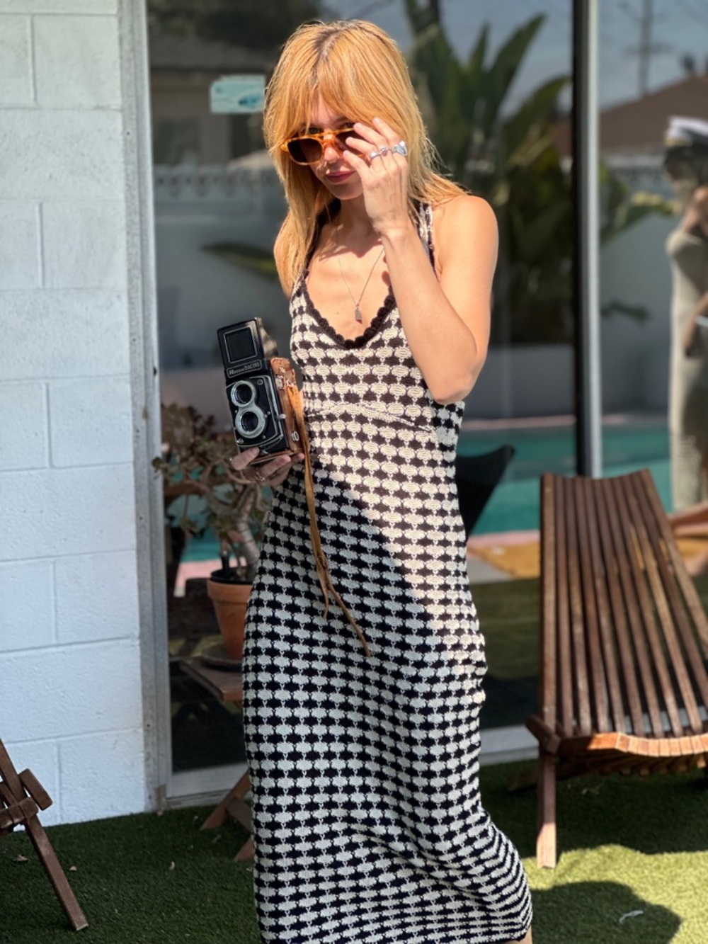 Stoned Immaculate Clouds In My Coffee Crochet Halter Midi Dress Small Retro